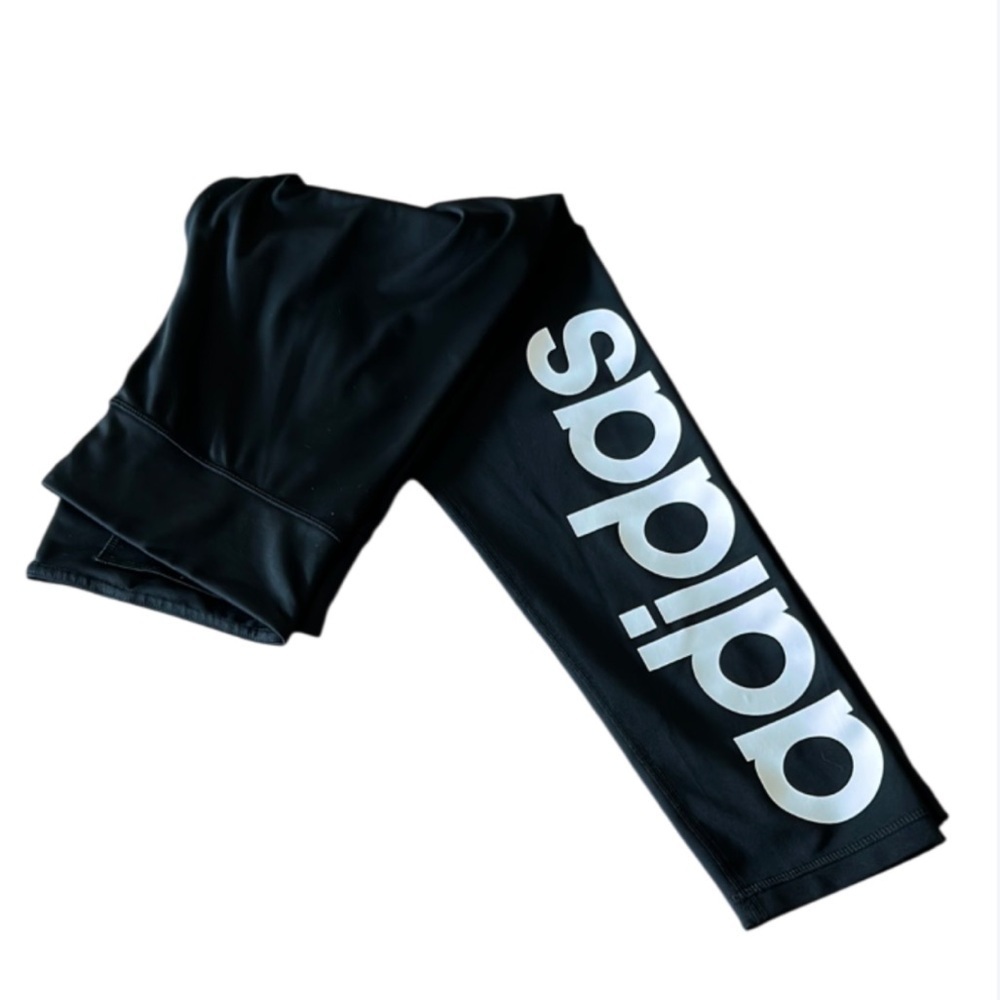 Adidas Black CLIMALITE Leggings with White Logo- Large